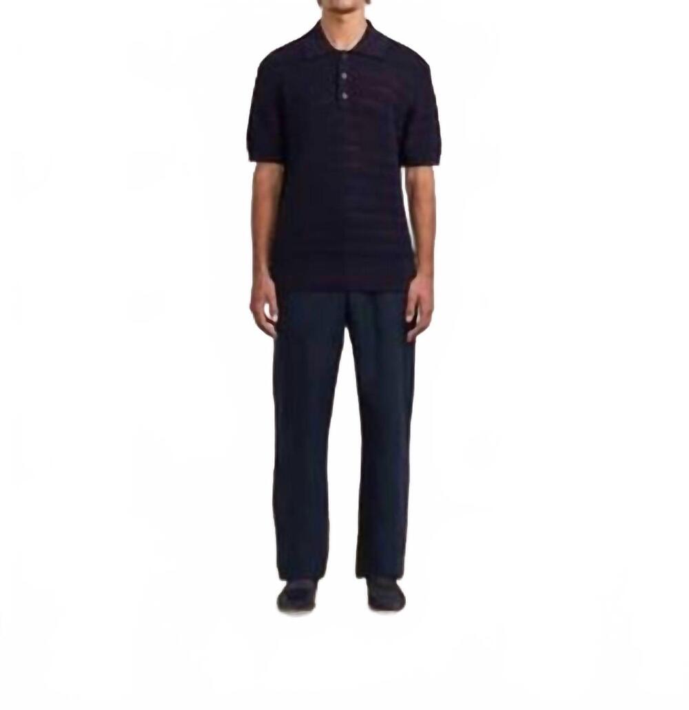 NEW FRESCOBAL CARIOCA vidal cotton blend buttoned short sleeve polo in navy